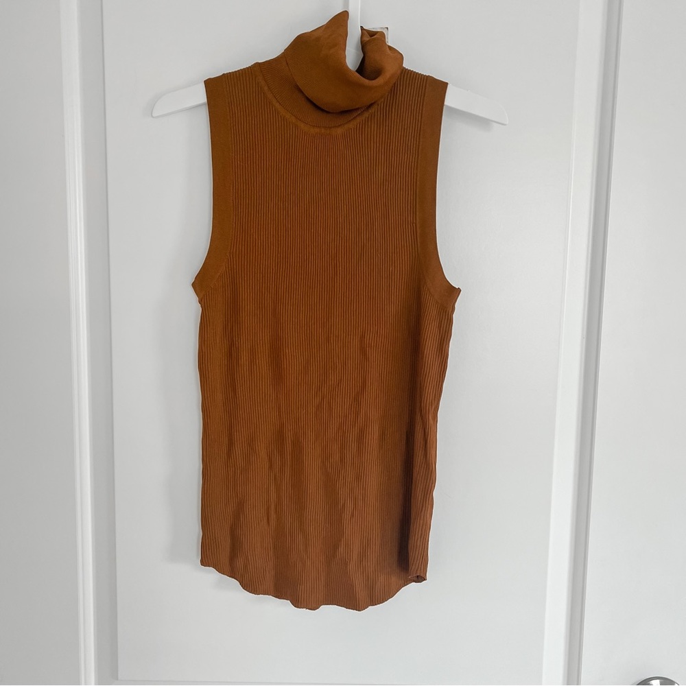Zara brown ribbed sleeveless turtleneck tank